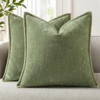 decorUhome Soft Chenille Throw Pillow Covers 22x22 Set of 2 Olive Green by decorUhome