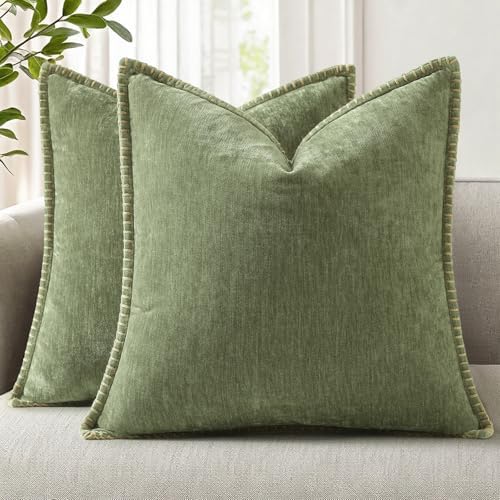 decorUhome Soft Chenille Throw Pillow Covers 26x26 Set of 2 Olive Green by decorUhome