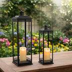Decorative Candle Lanterns Set of 2, Black Metal for Indoor & Outdoor - Image 6
