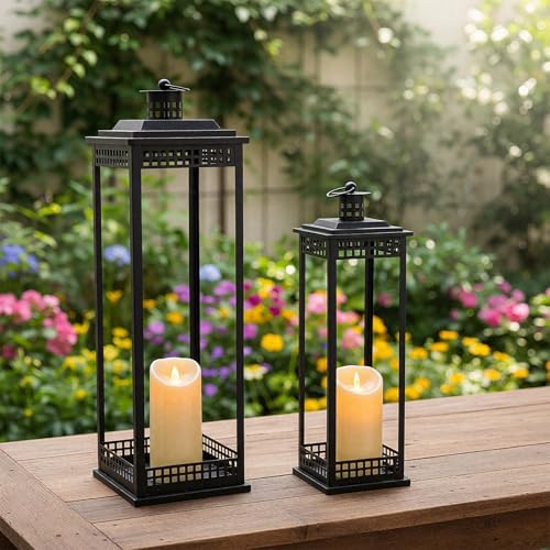 Decorative Candle Lanterns Set of 2, Black Metal for Indoor & Outdoor - Image 6