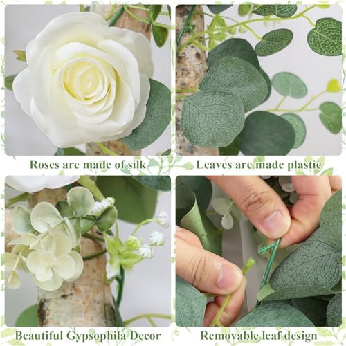 TOCHGREEN 4PCS Artificial Eucalyptus Flower Garland with White Rose Flowers - Image 4