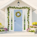 AMF0RESJ Artificial Spring Summer Wreath for Front Door Yellow Daisy Wreath with Olive Leaf,Eucalyptus Leaves for Front Door Indoor Outdoor Wall Porch Farmhouse Home Decor - Image 4