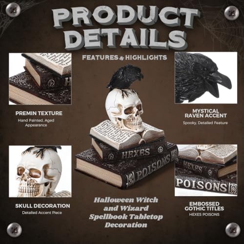 Canchiing Halloween Witch Spellbook Decor Skull Raven Mantel Tabletop Decor - Image 3