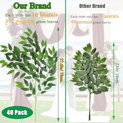 Artificial Italian Ruscus Greenery Stems, Faux Green Leaf Garland Branches Hanging Greenery Spray for Wedding Bouquet Arch Table Centerpiece Home Decor (Green-40 Pack) - Image 4