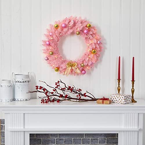 Nearly Natural 24 in Pink Artificial Christmas Wreath with 35 LED Lights - Image 5