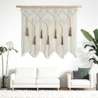 Youngeast Large Macrame Wall Hanging Boho Woven Tapestry Bohemian Macrame Wall Decor Handmade Tassel Tapestry Home Decoration for Bedroom Living Room 39"X31" (Wood Dowels Not Included) (Beige) - Image 3