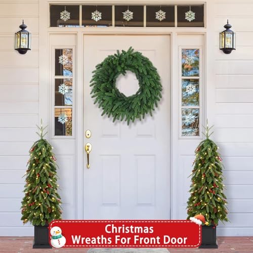 Christmas Wreaths Outdoor Realistic 24 Inch Large Artificial Winter Greenery Pine Cedar Wreaths for Windows Xmas Holiday Home Table Mantle Yard Staircase Wall Door Porch Hanging Decor Outdoor Indoor - Image 6