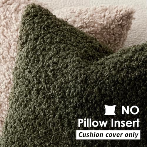 Foindtower Decorative Fuzzy Faux Fur Throw Pillow Covers 24x24 Olive Green - Image 3