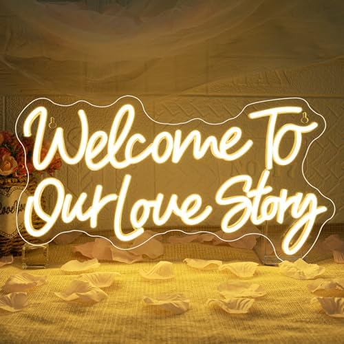 Welcome to Our Love Story Neon Sign Wedding Warm White Led Lights by FAXFSIGN