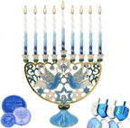 The Dreidel Company Hanukkah Large 12-Inch Tall Menorah Hand Painted Enamel, Star of David Magen David & Blue Bird Design, Hand-Painted Enameled Metal - Image 4