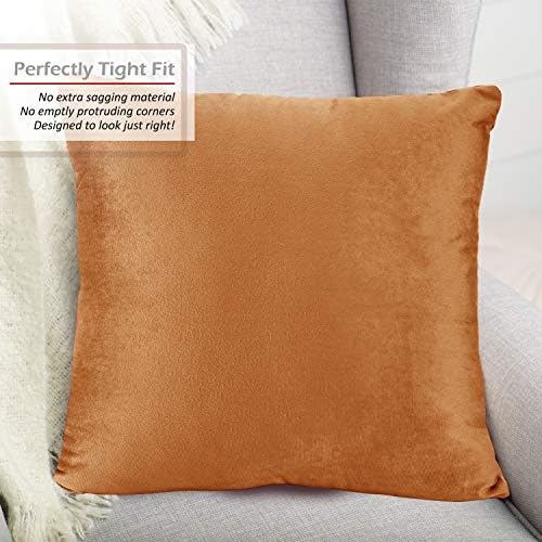 Nestl Throw Euro Pillow Covers, Cozy Velvet Decorative Pillow Covers 26x26 Inches, Soft Solid Couch Pillow Case for Sofa, Bed and Car, Set of 4 - Rust Orange Brown - Image 4