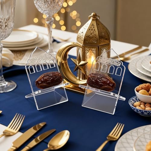 Potchen 12 Pack Ramadan Date Holders Acrylic Glass Bismillah Islamic Calligraphy Date Stands Home Table Centrepiece Decorations for Eid Ul Fitr Fasting Ramazan Adha Gifts Party Favors(Dome,Clear) - Image 2