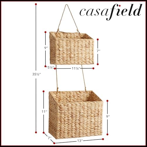 Casafield 2-Tier Hanging Storage Basket Set, Natural Boho Water Hyacinth Wall Basket Organizer for Kitchen Pantry, Home Office, Entryway, Bathroom - Image 4