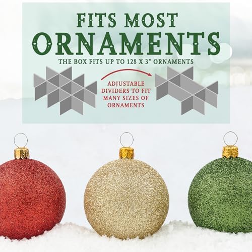 Christmas Ornament Storage Container,Box Stores Up to 128-3 inch ornaments, Adjustable Dividers, Large Organizer Bin to Protect and Store Holiday Décor - Red - Image 4