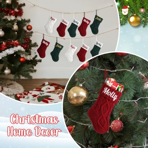 Personalized Mini Christmas Stockings - Custom Embroidered Name Knit Stockings for Baby,Kids,Family - Classic Cable Knit 9” Small Christmas Stocking Fireplace Holiday Decor Gifts(6 Pack) - Image 3