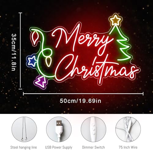 Merry Christmas Neon Sign LED Decor Dimmable Tree Neon Light up Sign for Bar Pub Club Home Bedroom Office Restaurant Christmas Home Indoor New Year Party (19.6 * 13.7 In) - Image 5
