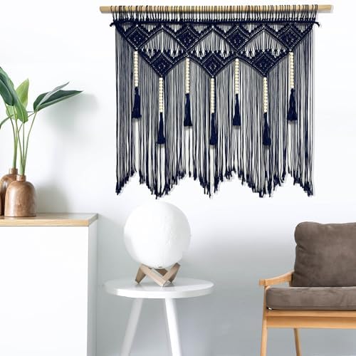 Youngeast Large Macrame Wall Hanging Boho Woven Tapestry Bohemian Macrame Wall Decor Handmade Tassel Tapestry Home Decoration for Bedroom Living Room 39"X31" (Wood Dowels Not Included) (Navy) - Image 4