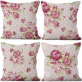 Red Flower Throw Pillow Covers 26"x26" Set of 4, Retro Floral Decorative Pillowcases for Sofa Chair Couch Bed Living Room Office Car Garden Patio Farmhouse Indoor Outdoor by VieSavaran