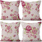 Red Flower Throw Pillow Covers 26"x26" Set of 4, Retro Floral Decorative Pillowcases for Sofa Chair Couch Bed Living Room Office Car Garden Patio Farmhouse Indoor Outdoor by VieSavaran