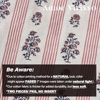 Amor Virisso Floral Throw Pillow Covers 20x20 Set of 2 Block Print Pillow Covers Neutral Floral Striped Farmhouse Decorative Pillow Covers for Sofa Couch Bed, Red - Image 3