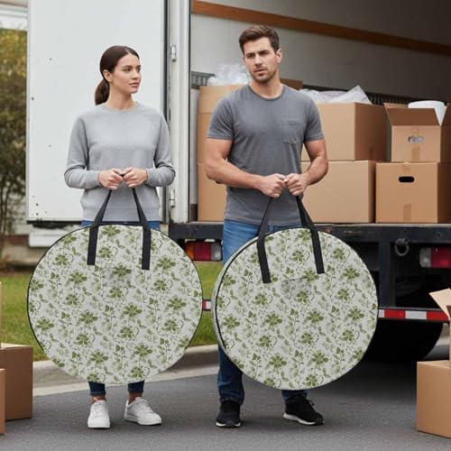 36 Inch Round Storage Bag 2 Pack,Abstract Sage Green Leaves on Vintage Waterproof Wreath Storage Container with Handles&Zipper Watercolor Flower Closet Organizer Bags Garland Box by Unknown