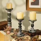 Wood Pillar Candle Holder: Rustic Distressed Black Candle Stand - Image 3