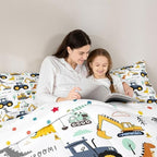 Cartoon Car Kids Comforter Set King, Excavator Tractor Bedding Set for Child Teens, Dinosaur Comforter Equipment Truck Quilted Duvet, Heavy Machinery Construction Bedding Comforter with 2 Pillowcases - Image 5