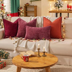decorUhome Textured Chenille Throw Pillow Covers 26x26 Set of 2 Burgundy - Image 6