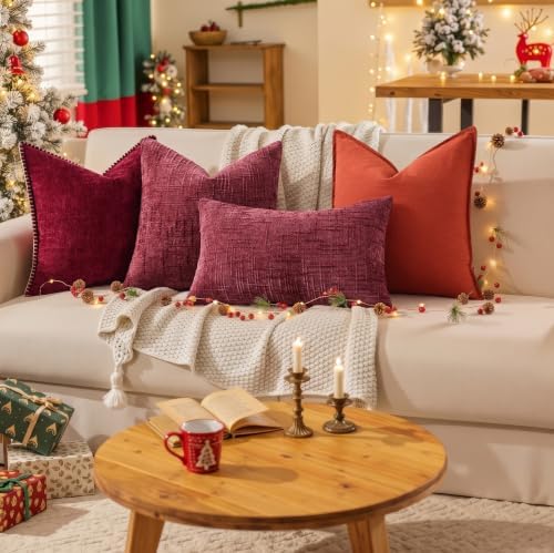 decorUhome Textured Chenille Throw Pillow Covers 26x26 Set of 2 Burgundy - Image 6