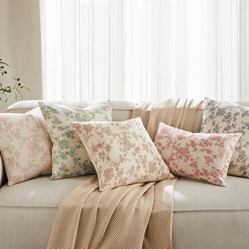 2 Pack French Floral Throw Pillow Covers 24x24in, Taupe/Cream - Image 7
