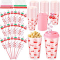 24 Sets Cherry Bow Plastic Cups 16 oz Reusable Cherry Cups with Lid and Straw Keychains for Women Birthday Wedding Baby Shower Party Supplies by Acellegic