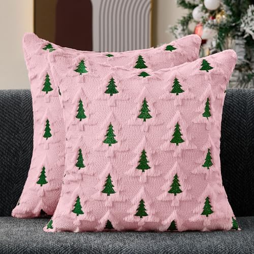 Allorry Christmas Pillow Covers 26x26 Set of 2 Beige Brown Xmas Tree Pillow Covers Soft Plush Faux Fur Christmas Decorations for Xmas Winter Holiday Home Bedroom Sofa Cushion Cases PT-008D26 by Allorry
