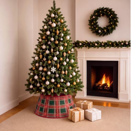 24'' Christmas Tree Collar Red Green Tartan Plaid Velvet Christmas Decor - Image 4