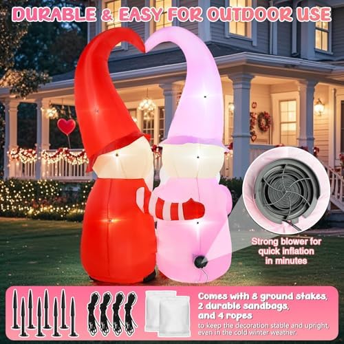 6FT Valentine’s Day Inflatable Outdoor Decorations Romantic Couple Gnomes with Heart “Love” & “Kiss” LED Lights Blow Up Lawn Ornament Wedding Anniversary Engagement Party Decor for Yard Garden Indoor - Image 4