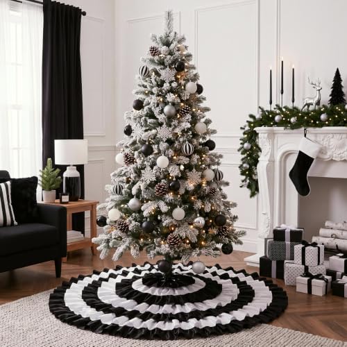 Civaner 48'' Christmas Black and White Tree Skirt, Ruffle Farmhouse Mat - Image 6