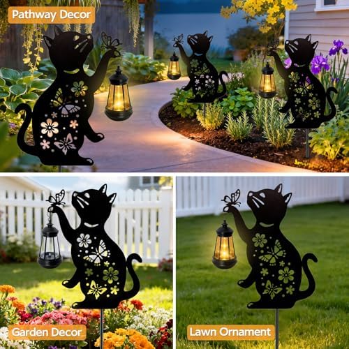 Cat Solar Lights Outdoor, Black Cat Hanging Lantern Waterproof Garden Decor - Image 6