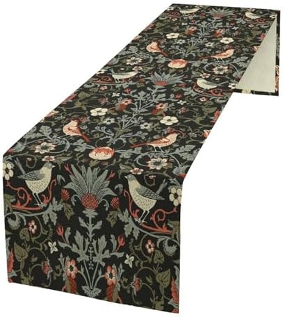 William Morris Plant Table Runner for Table Decor, Art Vintage Botanical Flower Rustic Floral Printed for Kitchen Dining Room Office Farmhouse Party Holiday Decorate 13" x 120" by LIZIMI