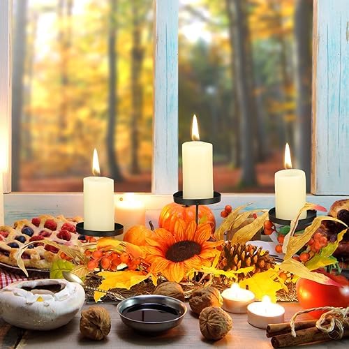 Yaomiao Thanksgiving Fall Table Centerpiece Candle Holders Metal Rustic - Image 6