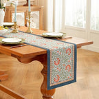 Laolitou Designer Vintage Blue Elegant Floral Linen Table Runner, Farmhouse Cottage Rustic Table Runners, Wrinkle Resistant Table Decoration for Kitchen Dining and Coffee Tables Banquet 13x72 Inches - Image 5
