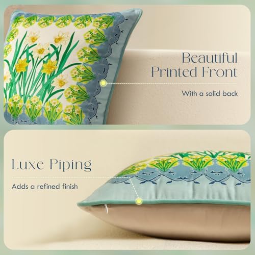 Vintage Floral Pillow Cover 18x18, Daffodil - Image 4