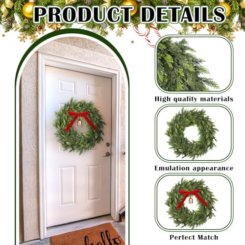20 Inch Artificial Cedar Wreath Christmas Wreath for Front Door - Image 3