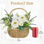 Dahlia Artificial Flowers, Spring/Summer Flower Centerpieces for Tables Silk Flower Arrangements with Woven Basket Fake Dahlia with Daisies & Lavender White Flower Arrangement for Kitchen Dinner Table - Image 2