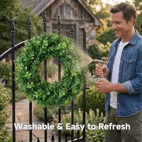 26'' Large Artificial Boxwood Wreath for Front Door Home Décor - Image 5