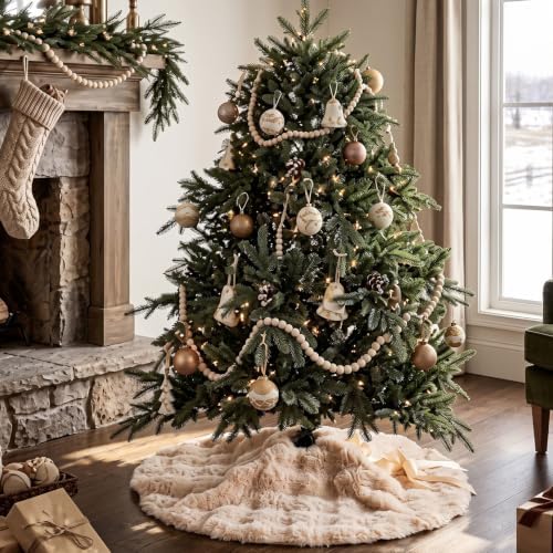 ORTIGIA Bubble Faux Fur Oatmeal Christmas Tree Skirt 48 Inch Large Tree Skirts - Image 2