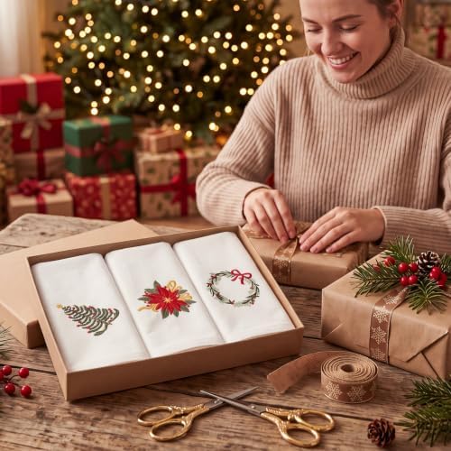 Christmas Cloth Napkins Linen Dinner Napkin, Set of 12, White - Image 4