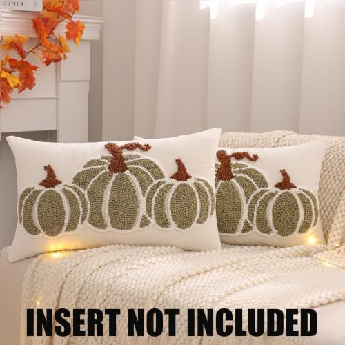 Fall Pillow Covers 12x20 Set of 2 Halloween Decor Green Pumpkin - Image 2