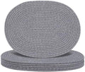 Oval Woven Placemats Set of 6, Boho Cotton Rope Braided Table Mats, 17x13 Inches Non Slip Heat Resistant Place Mats for Dining Room, Thick Hot Pads for Farmhouse Kitchen Table Decor. (Gray) by Welcometobuy