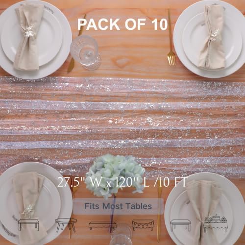 Snowkingdom 10PCS Light Blue Silver Gauze Table Runner 10FT 120 Inch - Image 2