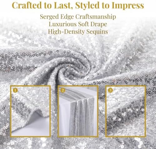 Silver Sequin Table Runner 12x108 Inch 15 Pack Wedding Party Table Decor - Image 6