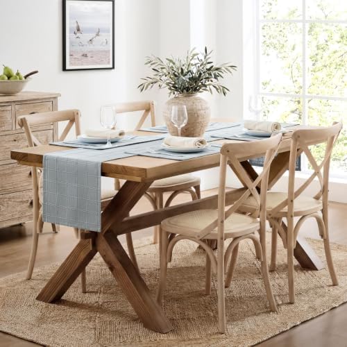 ZeeMart Linen Checked Farmhouse Placemats Set of 6, Chambray 13x19in - Image 6